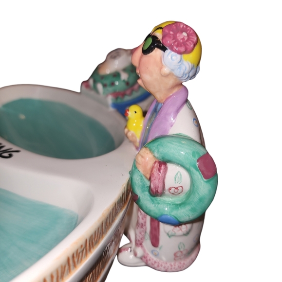 RARE Maxine by J. Wagner "No Double Dipping" Large Pool Themed Chip & Dip Bowl - Picture 5 of 12
